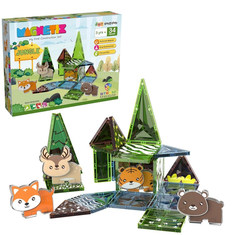 Learning Steps Magnetix Jungle Child's First Construction Set - 34 Pieces STEAM Educational Toy for Ages 3+ - Image 1